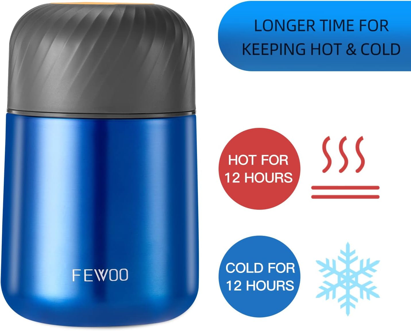Food Jar - 20Oz Vacuum Insulated Soup Container, Stainless Steel Lunch Box for Kids Adult, with Folding Spoon for Hot or Cold Food (Bright Blue)