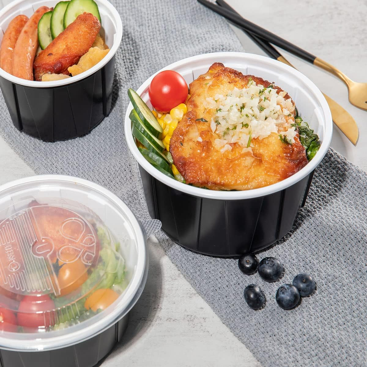 12Oz Meal Prep Food Container Sets with Airtight Deli Container Lids Bento Box Lunch Boxes Take Away 40 Sets Food Storage Two-Color Process Stackable Reusable BPA Free