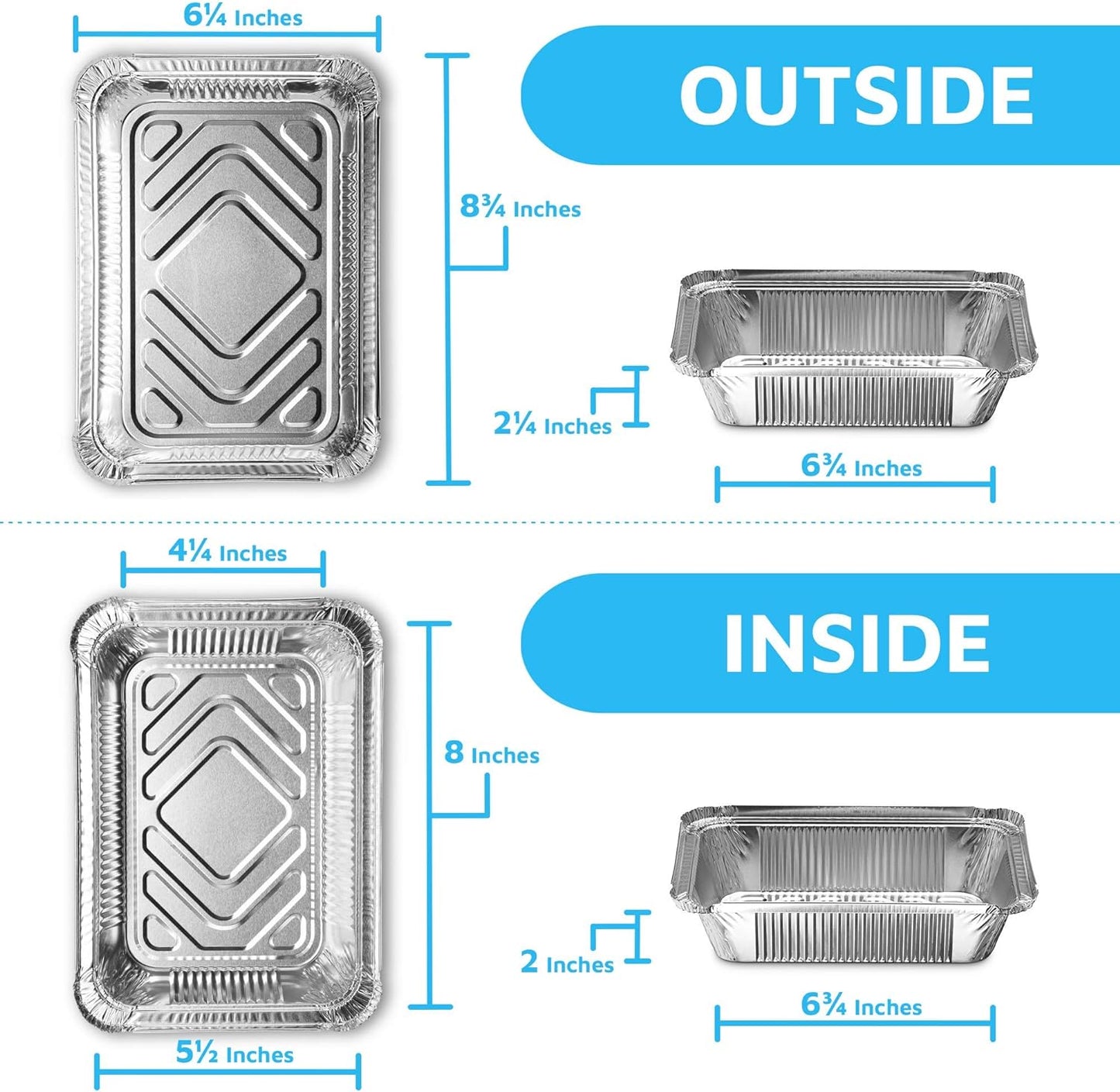 Disposable Takeout Pans with Clear Lids | 2Lb Capacity Aluminum Foil Food Containers with Strong Seal for Freshness & Spill Resistance | Eco-Friendly & Recyclable | 50-Pack 8X5.5” Drip Pans