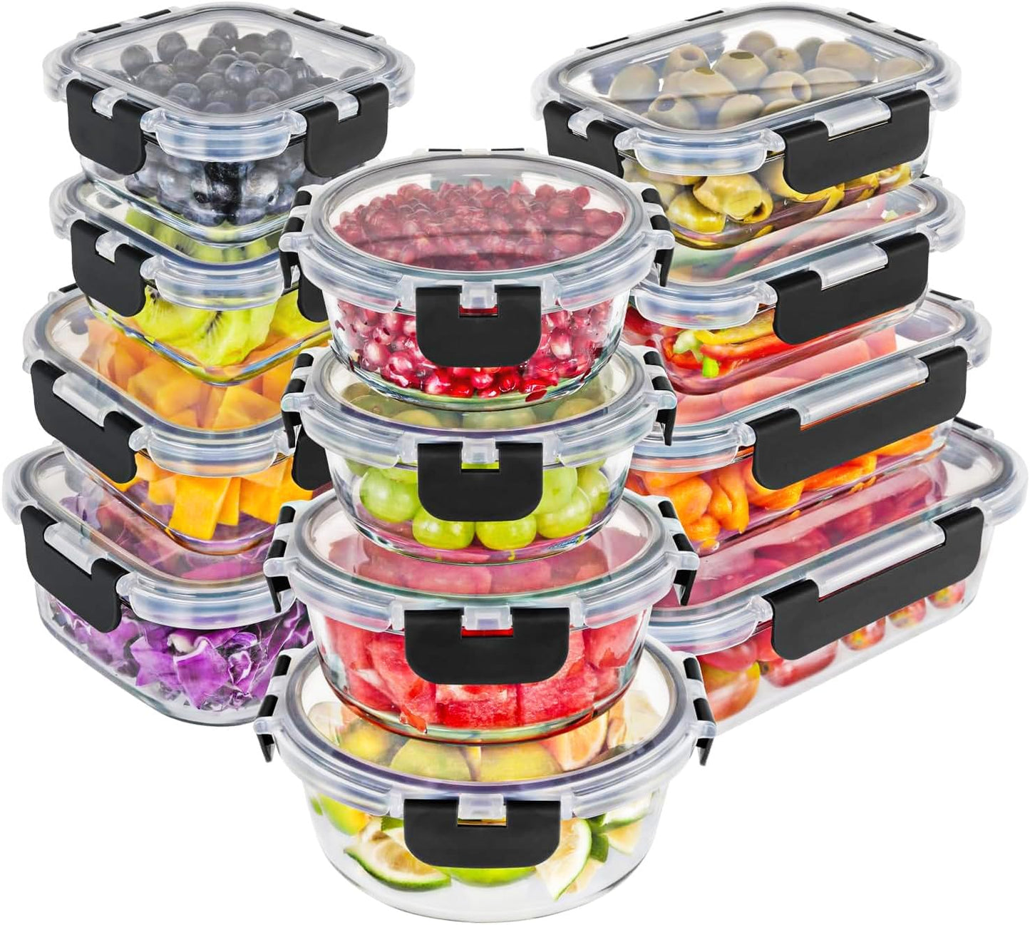 Glass Storage Containers with Lids Set | Ultimate 24Pc Sets with 12 Food Storage Containers & 12 Airtight Locking Lids for Lunch, Meal Prep, Fridge, Freezer, and Dishwasher Safe, Bpa-Free