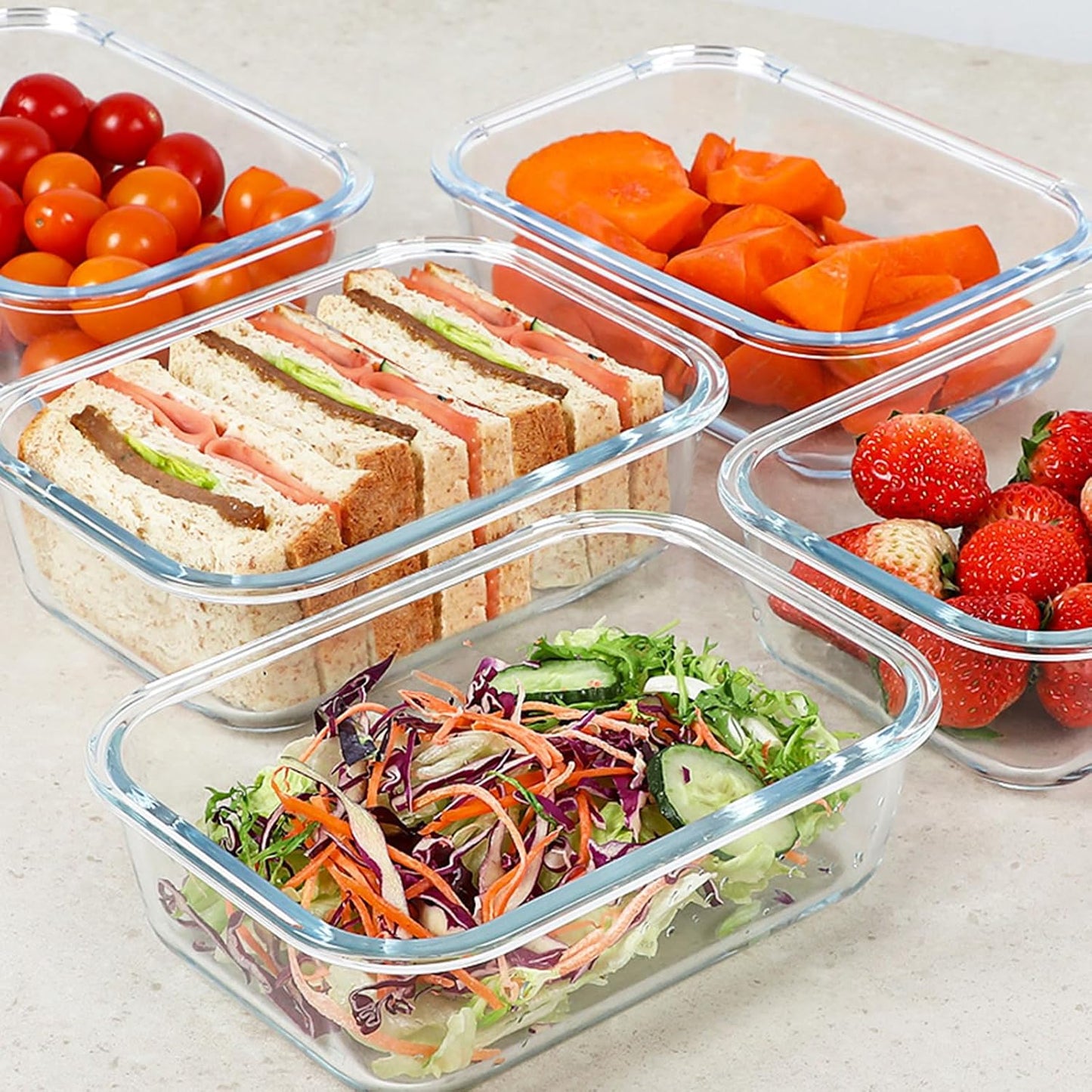 30 Oz 5 Pack Glass Meal Prep Containers, Glass Storage Containers with Lids - Dishwahser, Microwave, Oven and Freezer Safe