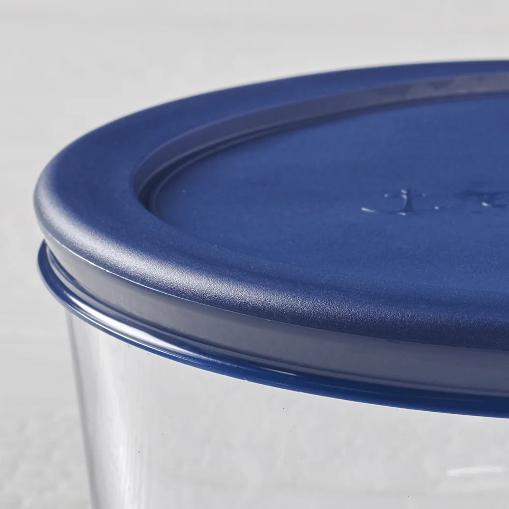 Clear Glass Food Storage,30 Piece Set with Navy Lids