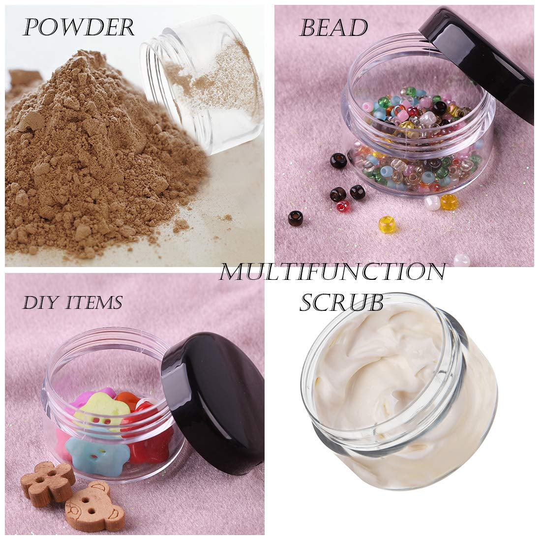 Polypropylene 5 Gram Cosmetic Containers 50Pcs Sample Jars Tiny Makeup Sample Containers with Lids (Black)
