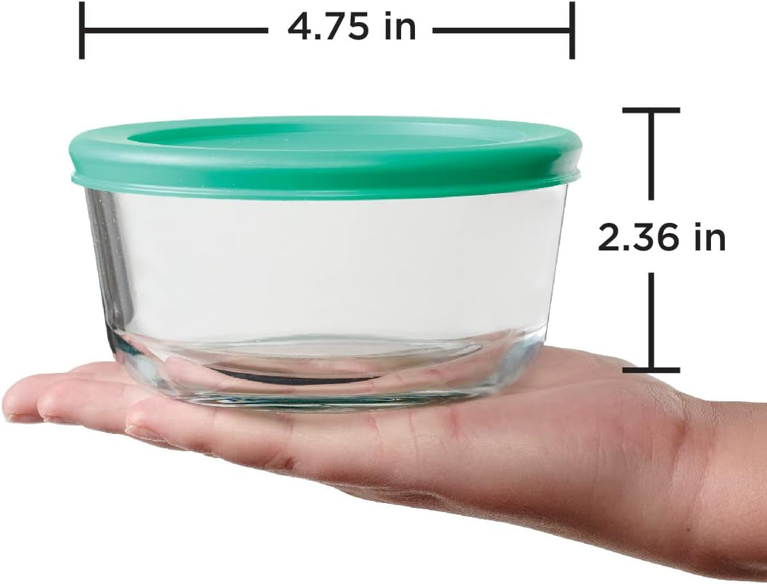 2 Cup Glass Storage Containers with Lids, Set of 4 Glass Food Storage Containers with Mint Snugfit Lids