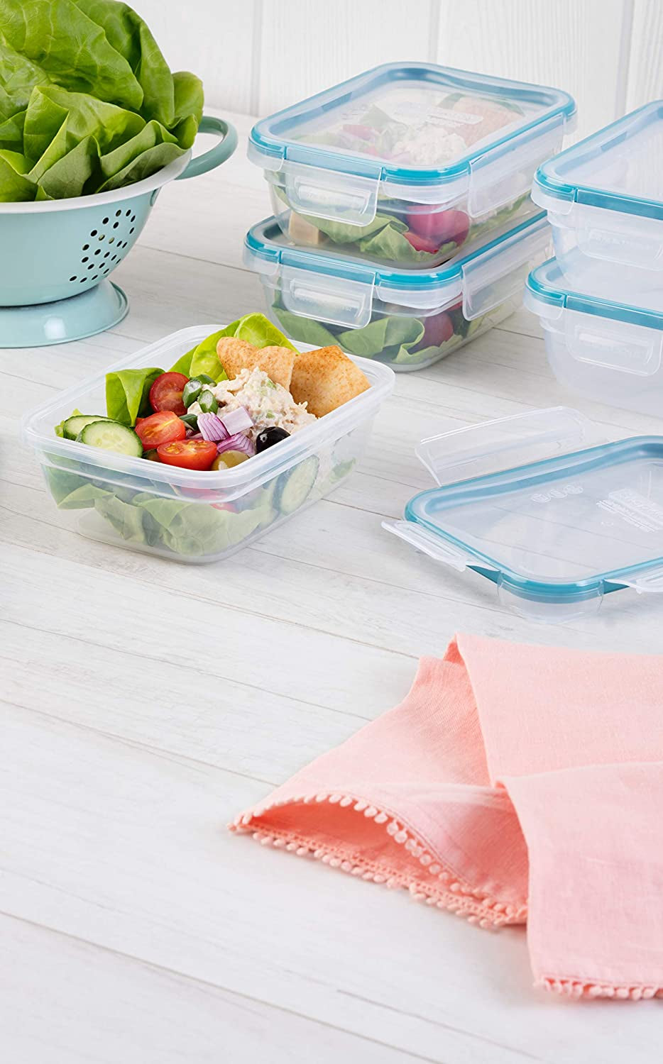 Total Solution 5-Pack (3-Cup) Plastic Food Storage Containers Set, Leakproof & Airtight Locking Lids Rectangular Tupperware, Non-Toxic Bpa-Free Lids, Microwave Dishwasher Freezer Safe