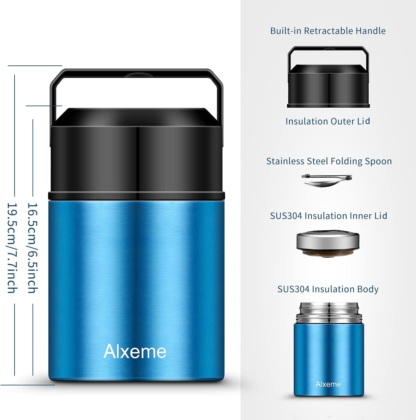 Insulated Lunch Container Thermos Food Jar, 27Oz Vacuum Insulated Food Jar for Kids Adult, Stainless Steel Wide Mouth Soup Thermos for Cold Hot Food Leak Proof Bento Box with Flexible Handle