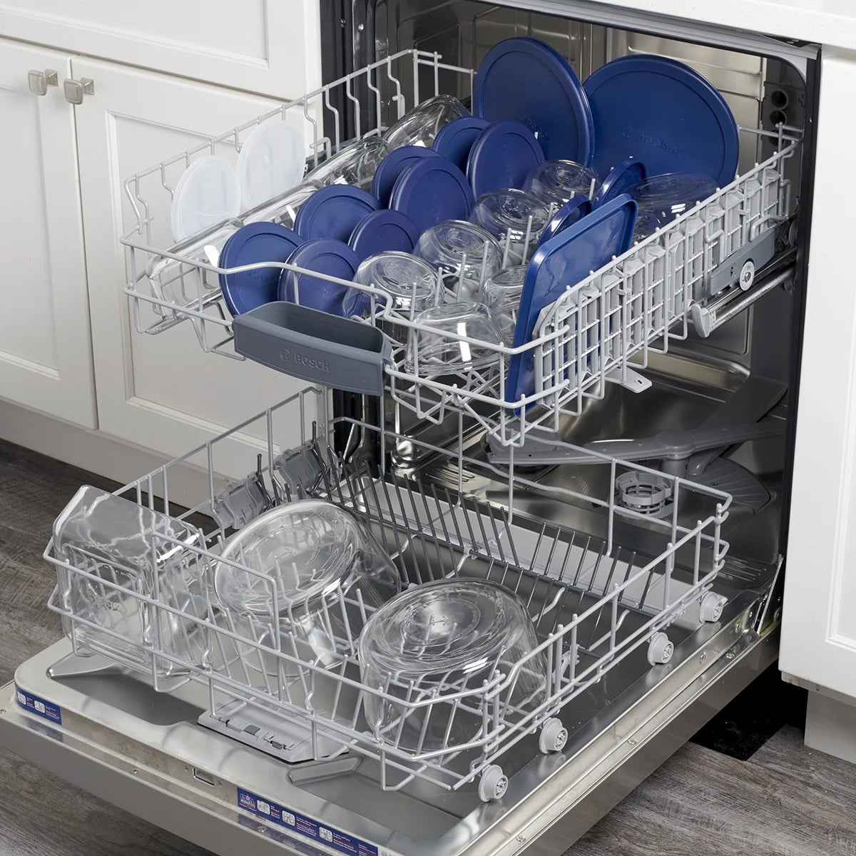Clear Glass Food Storage,30 Piece Set with Navy Lids