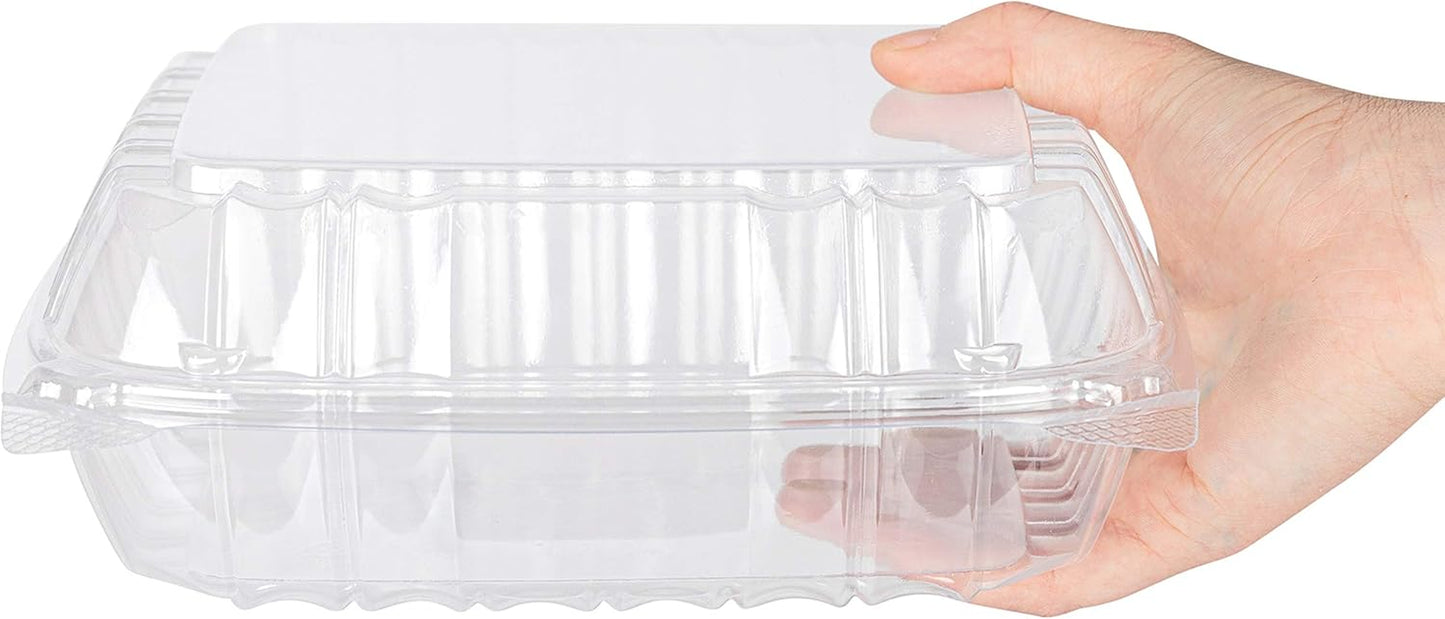 Plastic 8 X 8 Inch Clamshell Takeout Tray (25 Count) - Dessert Containers - Plastic Hinged Food Containers for Salads, Pasta, Sandwiches