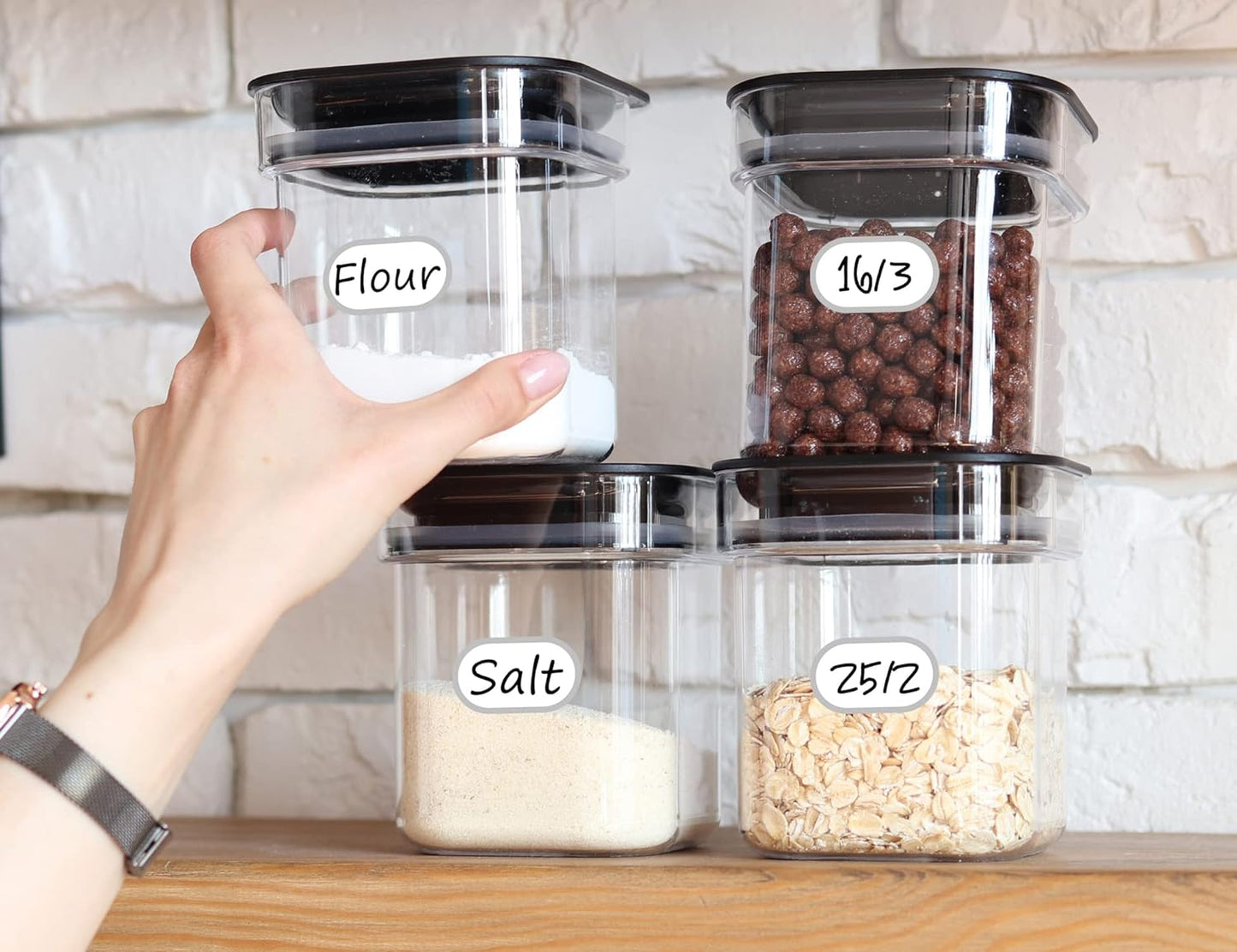 Removable Waterproof Food Labels, Write-On Kitchen Labels for POP Food Storage Containers, Jars and Home Organization, Pantry & Spice Sticker, Pack of 64