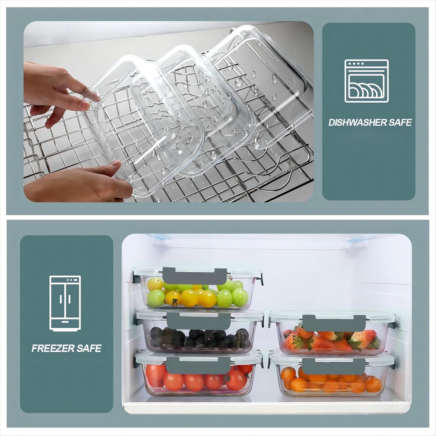 30 Oz 5 Pack Glass Meal Prep Containers, Glass Storage Containers with Lids - Dishwahser, Microwave, Oven and Freezer Safe