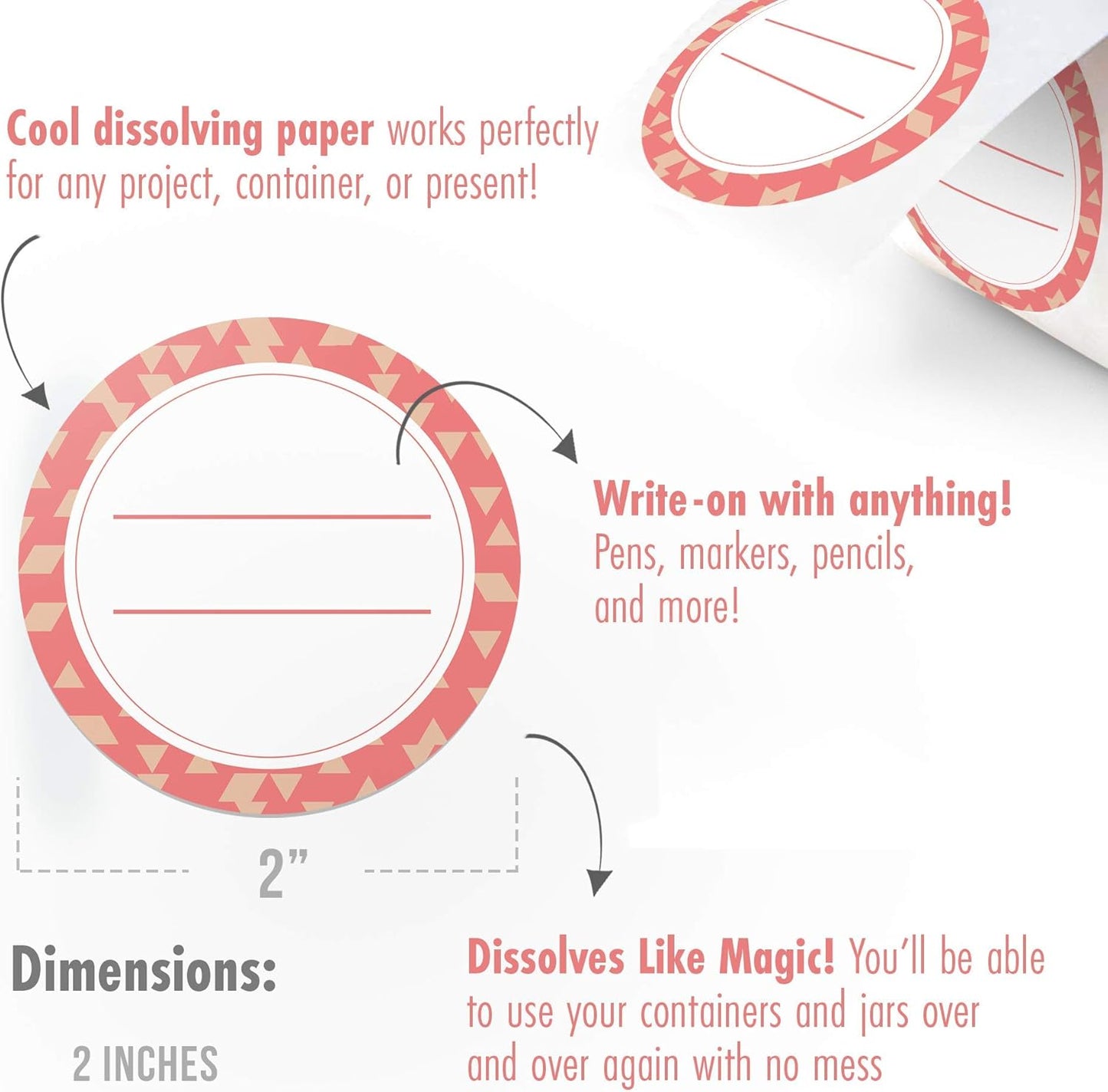 Dissolvable Canning Labels for Jars – 200 Dissolvable Mason Jar Labels - Dissolvable Food Labels for Containers - Jam Homemade Canning Jar Labels Stickers - Removable Mason Jar Labels 2" Coral