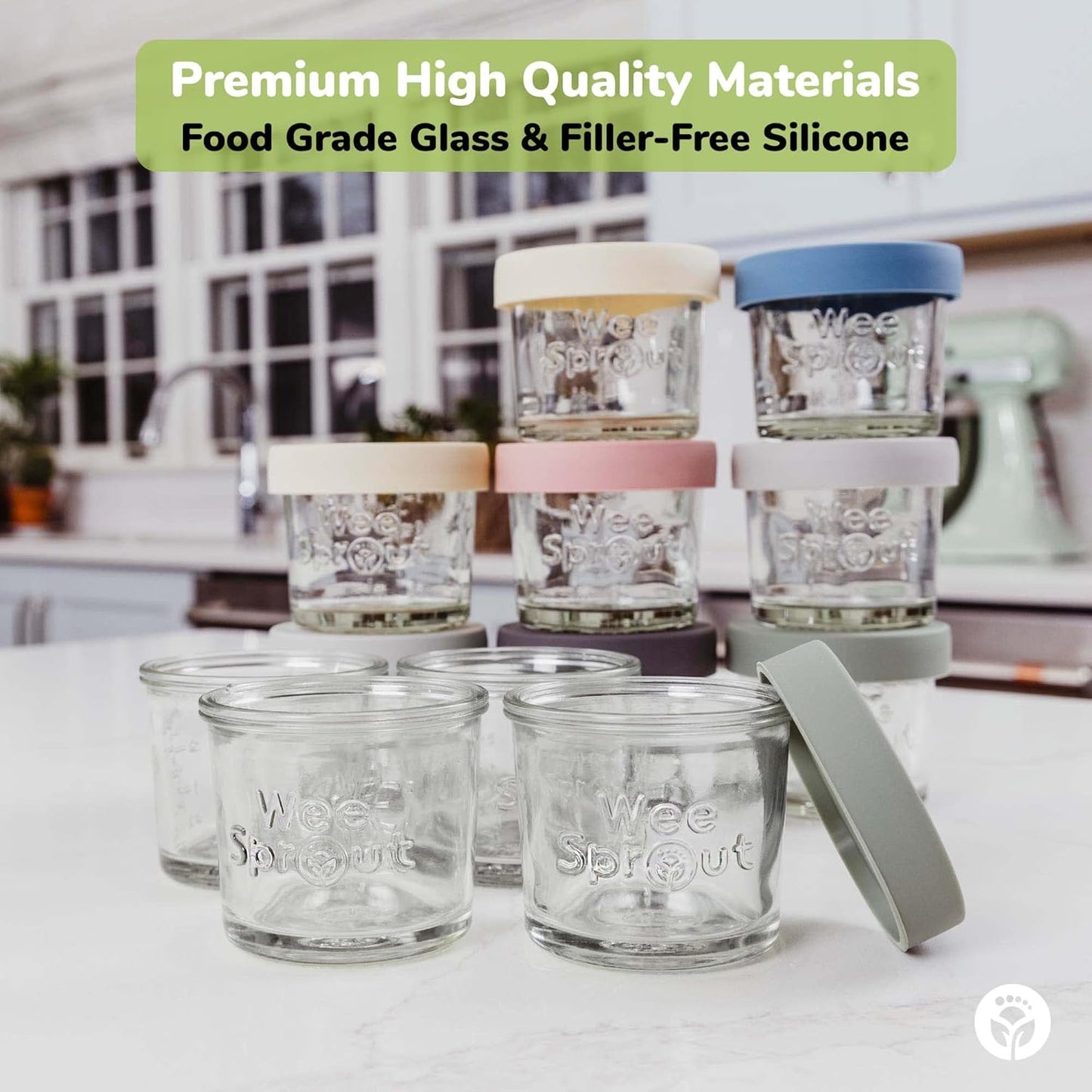 Glass Baby Food Storage Jars W/Lids (4 Oz, 12 Pack Set) Snack, Puree, Reusable Small Containers, Breast Milk, Fridge or Freezer, Microwave & Dishwasher Safe, Essential Must Have for Infants