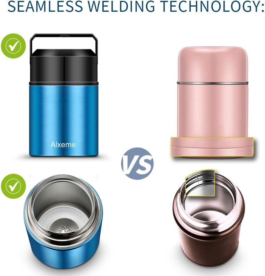 Insulated Lunch Container Thermos Food Jar, 27Oz Vacuum Insulated Food Jar for Kids Adult, Stainless Steel Wide Mouth Soup Thermos for Cold Hot Food Leak Proof Bento Box with Flexible Handle