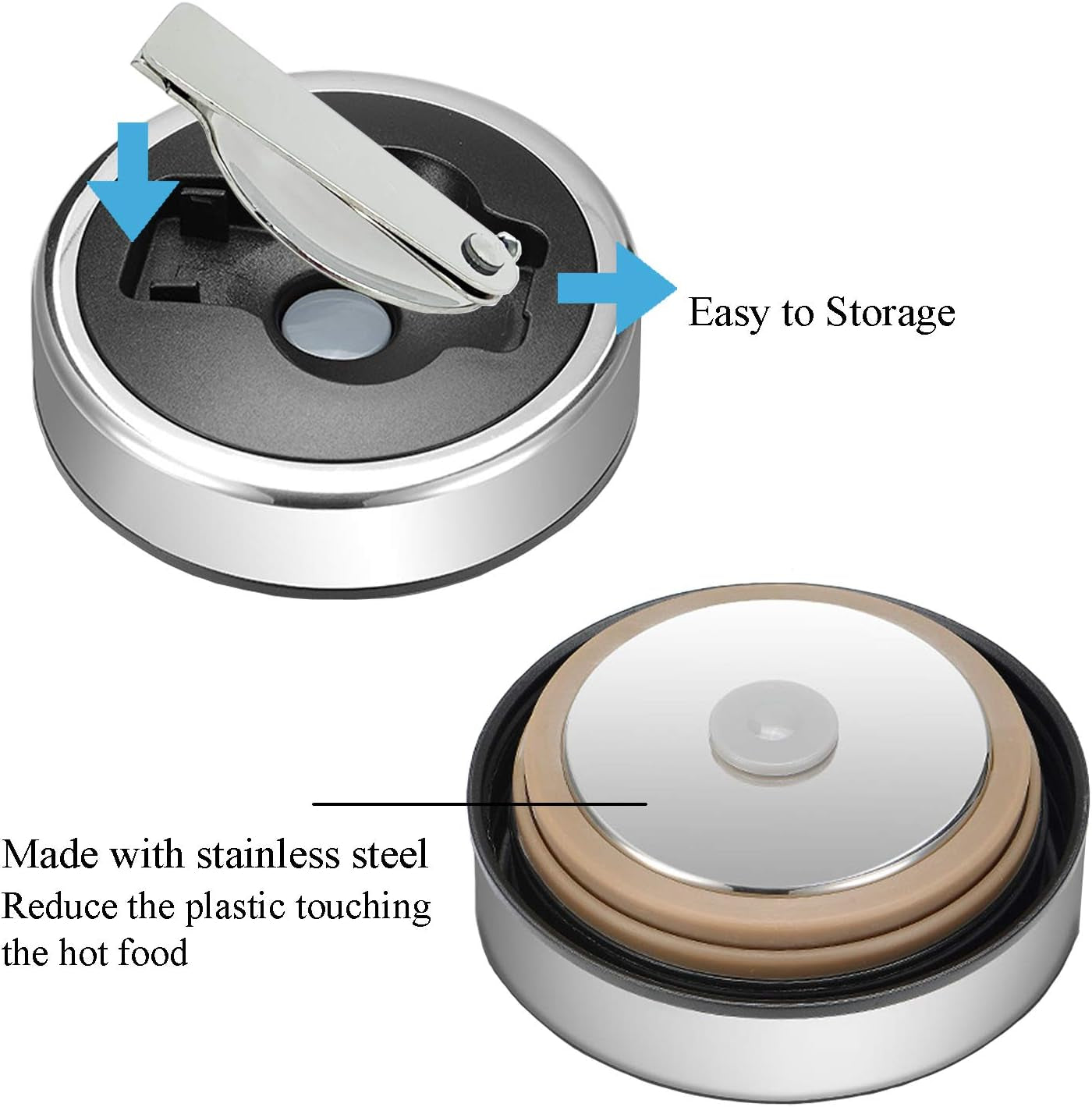 Food Jar Insulated Lunch Container Bento Box for Cold Hot Food 27Oz Food Flask Wide Mouth Stainless Steel Vacuum Lunch Box for Kids Adult with Spoon Flexible Handle Leak Proof – Silver