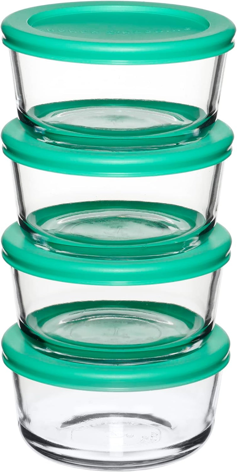 2 Cup Glass Storage Containers with Lids, Set of 4 Glass Food Storage Containers with Mint Snugfit Lids