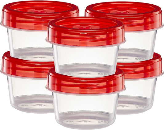 (4 Ounce 10 Pack) Twist Cap Containers Clear Bottom with Red Top Screw on Lids Twist Top Food Storage Freezer Reusable Containers