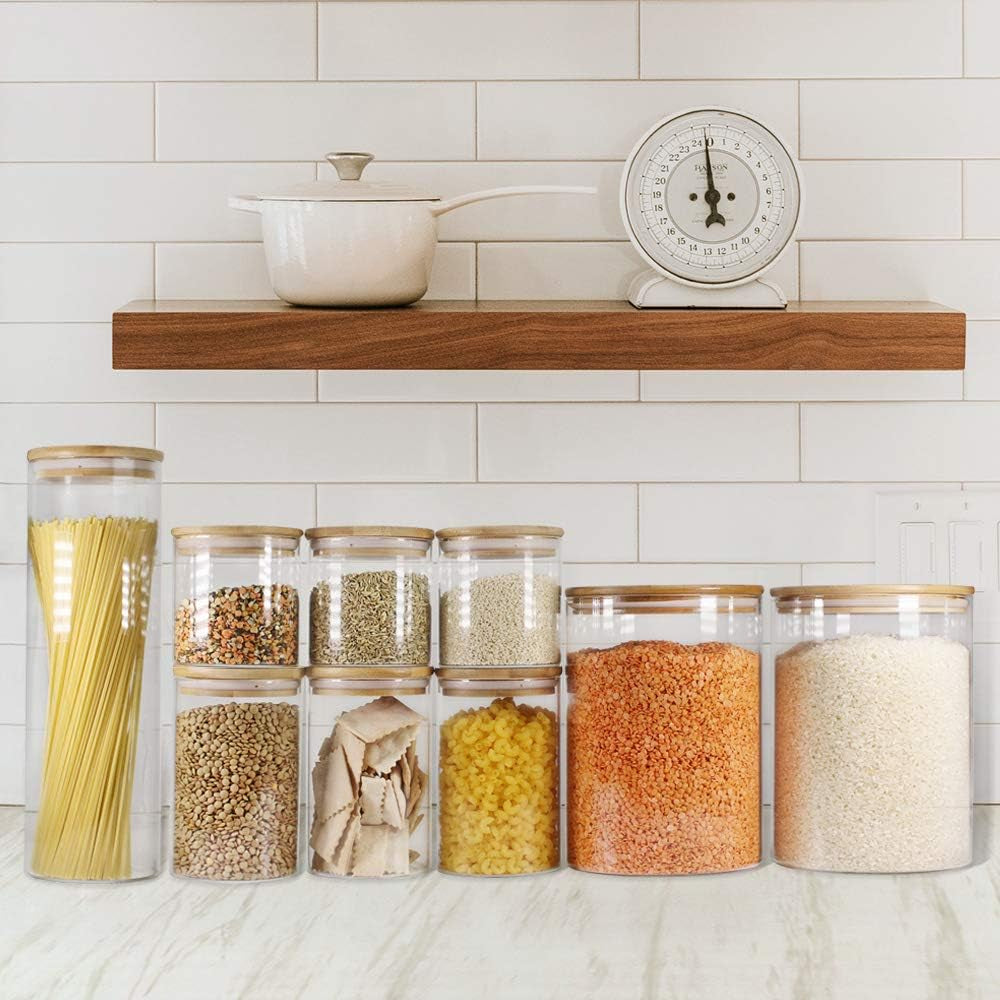 Glass Jars with Bamboo Lids (52Oz in 3 Pack), Food Storage Canisters Sets, Kitchen Pantry Jars with Airtight Lids, Large Glass Canisters with Lids
