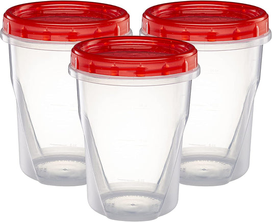 (32 Ounce 10 Pack) Twist Cap Containers Clear Bottom with Red Top Screw on Lids Twist Top Food Storage Freezer Containers