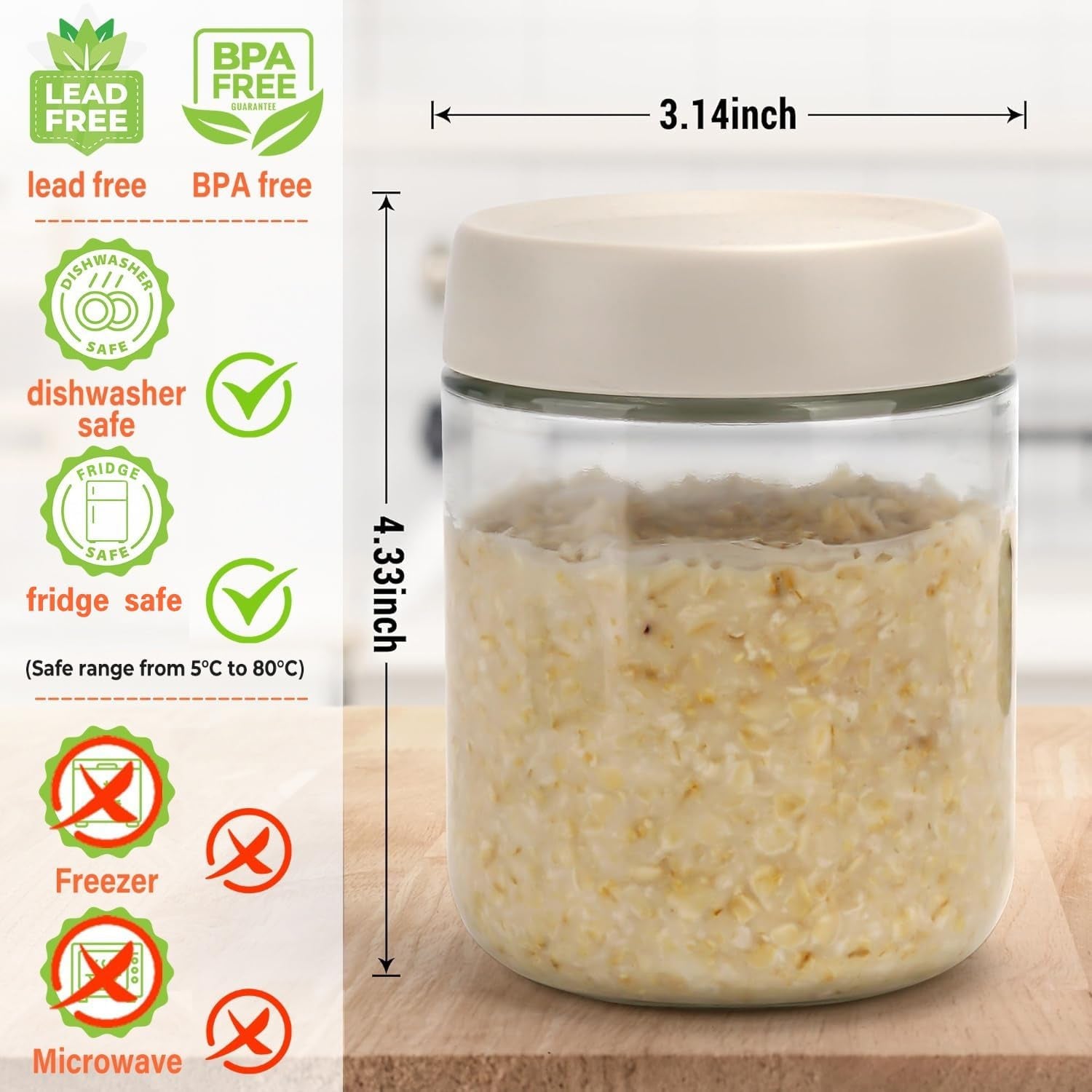 4-Pack Overnight Oats Containers with Lids 16Oz Glass Mason Jars Meal Prep Salad Food Cereal Snacks Pudding Yogurt Storage