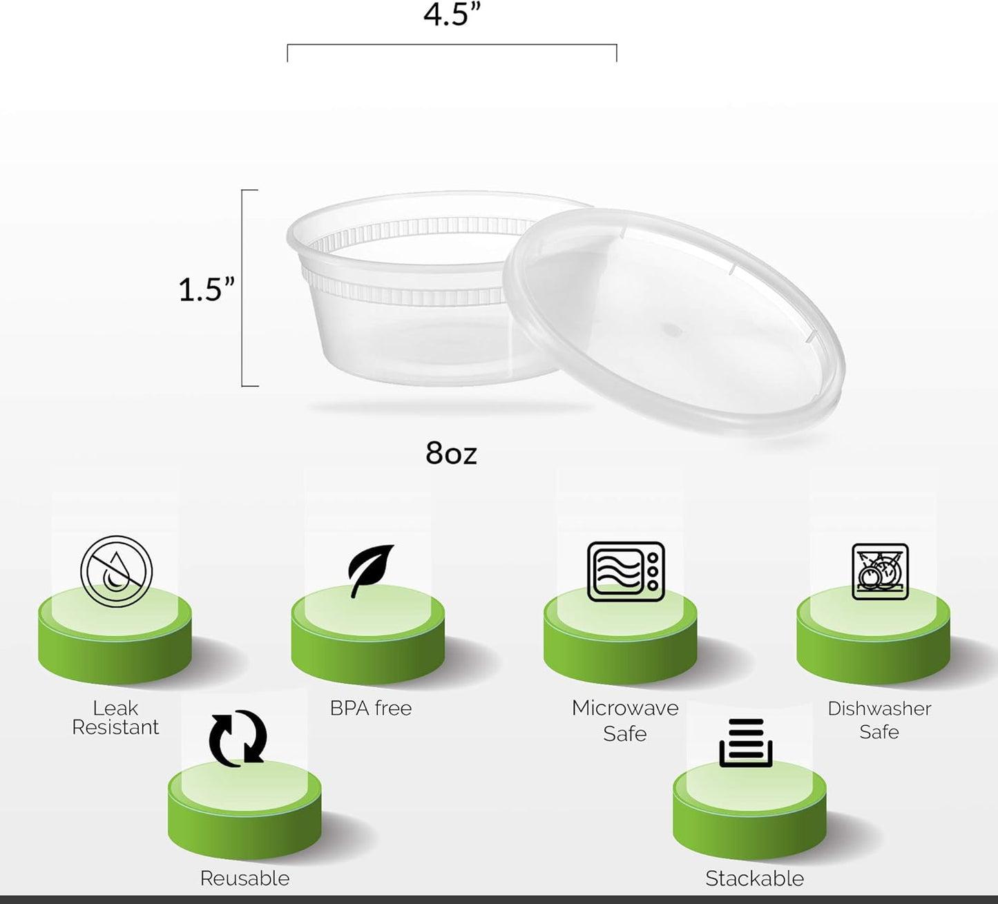 [48 Count 8 Oz Combo] Disposable Plastic Deli Food Storage Containers with Plastic Lids, Leakproof, Great for Meal Prep, Picnic, Take Out, Traveling, Fruits, Snack, or Liquids