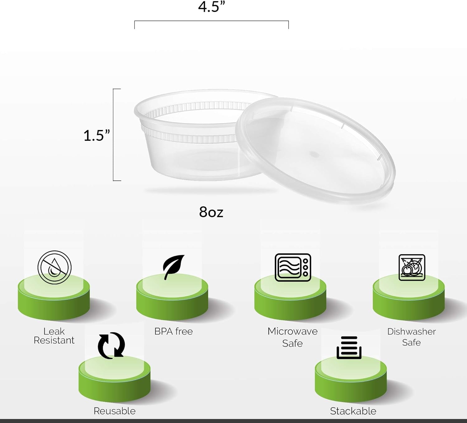 [48 Count 8 Oz Combo] Disposable Plastic Deli Food Storage Containers with Plastic Lids, Leakproof, Great for Meal Prep, Picnic, Take Out, Traveling, Fruits, Snack, or Liquids