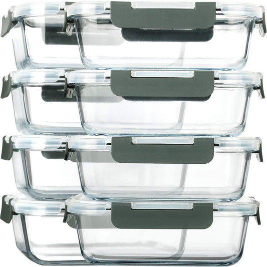 [8-Pack,30 Oz] Glass Meal Prep Containers,Glass Food Storage Containers,Airtight Glass Lunch Containers with Lids - Microwave, Oven, Freezer and Dishwasher