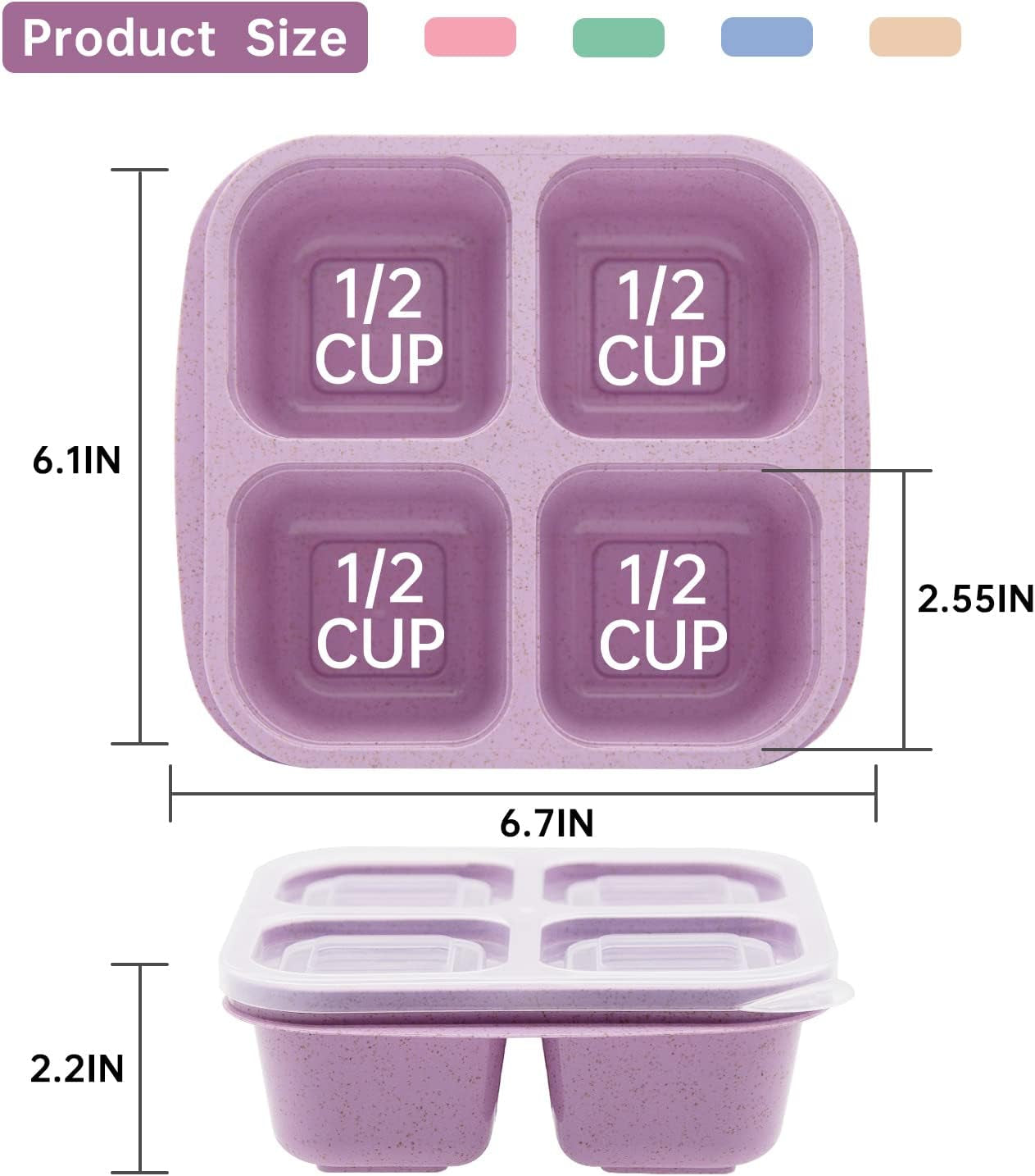 5 Pack Bento Lunch Box,4 Compartment Snack Containers,Divided Snack Box,Meal Prep Lunch Containers for Kids/Toddle/Adults,Food Storage Containers for School, Work and Travel