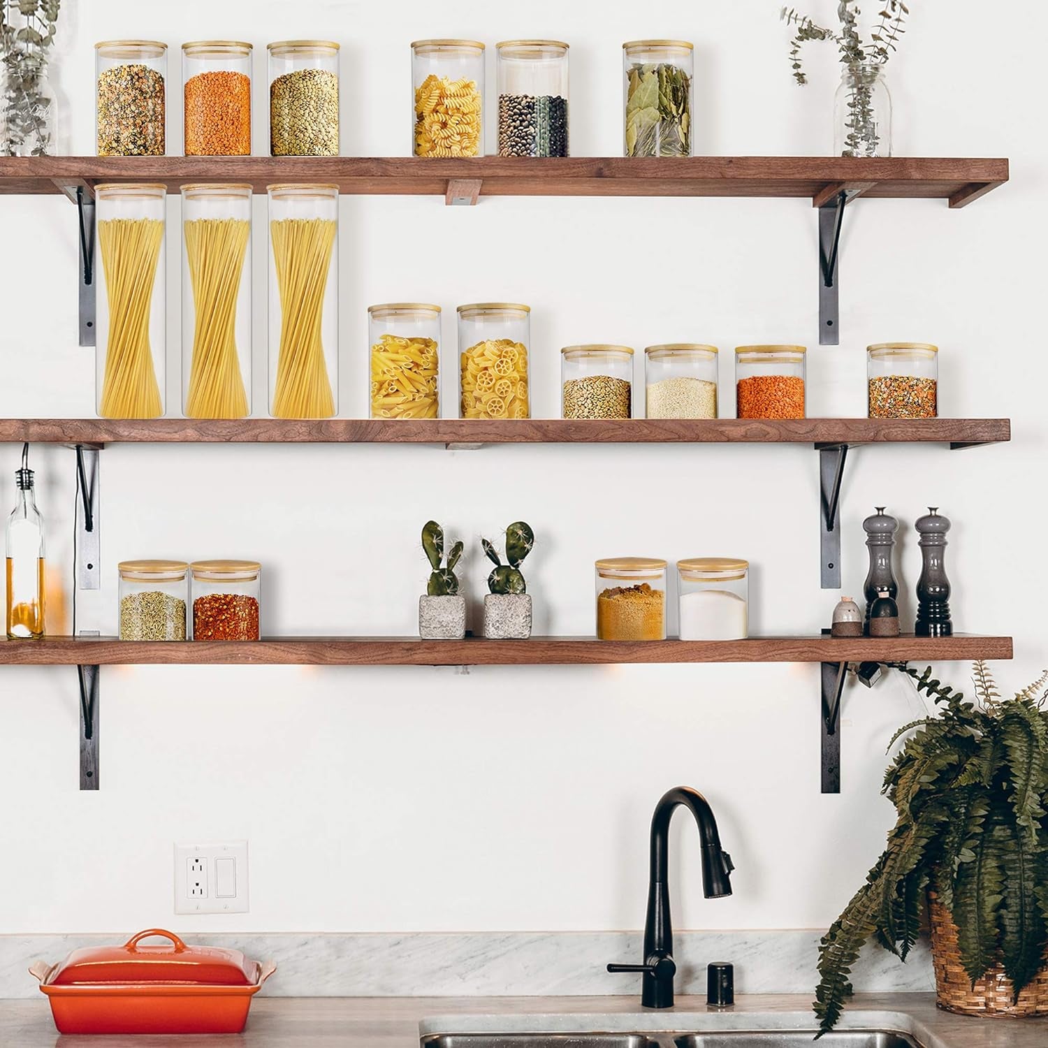 Glass Jars with Bamboo Lids (52Oz in 3 Pack), Food Storage Canisters Sets, Kitchen Pantry Jars with Airtight Lids, Large Glass Canisters with Lids