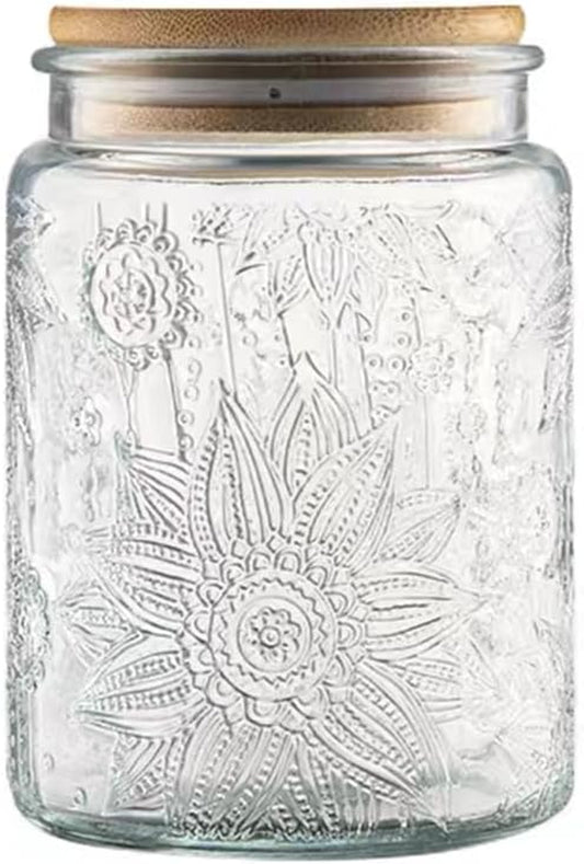 Vintage Glass Jar with Lid, 23.7Oz Airtight Glass Storage Canister Glass Food Storage Containers for Kitchen Counter, Pantry, Decorative Jar for Coffee, Tea, Sugar, Candy Cute Jar