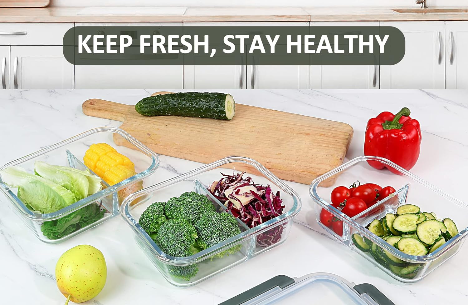 [5-Pack,36 Oz] Glass Meal Prep Containers 2 Compartments Portion Control with Upgraded Snap Locking Lids Glass Food Storage Containers, Microwave, Oven, Freezer and Dishwasher (4.5 Cups)