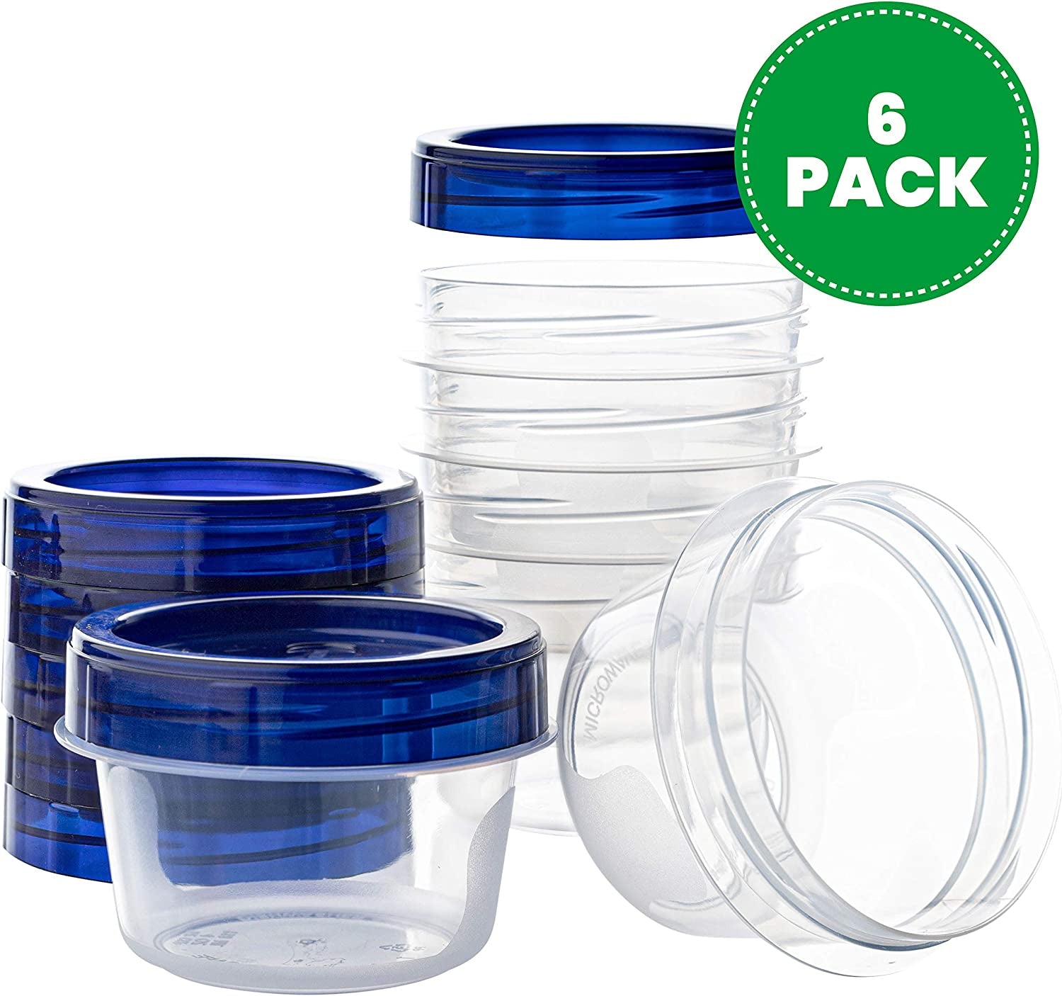 Deli Containers Clear Bottom with Blue Top Twist on Lids Reusable, Stackable, Food Storage Freezer Container (6, 4 OUNCE)