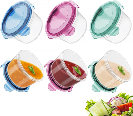 Sld Dressing Continer to Go, [6 Pck] 2.7 Oz Smll Condiment Continers with Lekproof Lids for On-The-Go Mels, Reusble Suce Continers Bp-Free