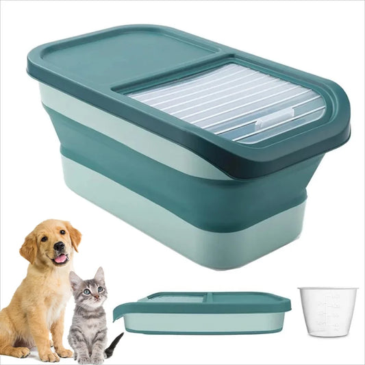13-15Lb Collapsible Dog Food Container with Sliding Lid, Measuring Cup,Plastic Dog Food Bin
