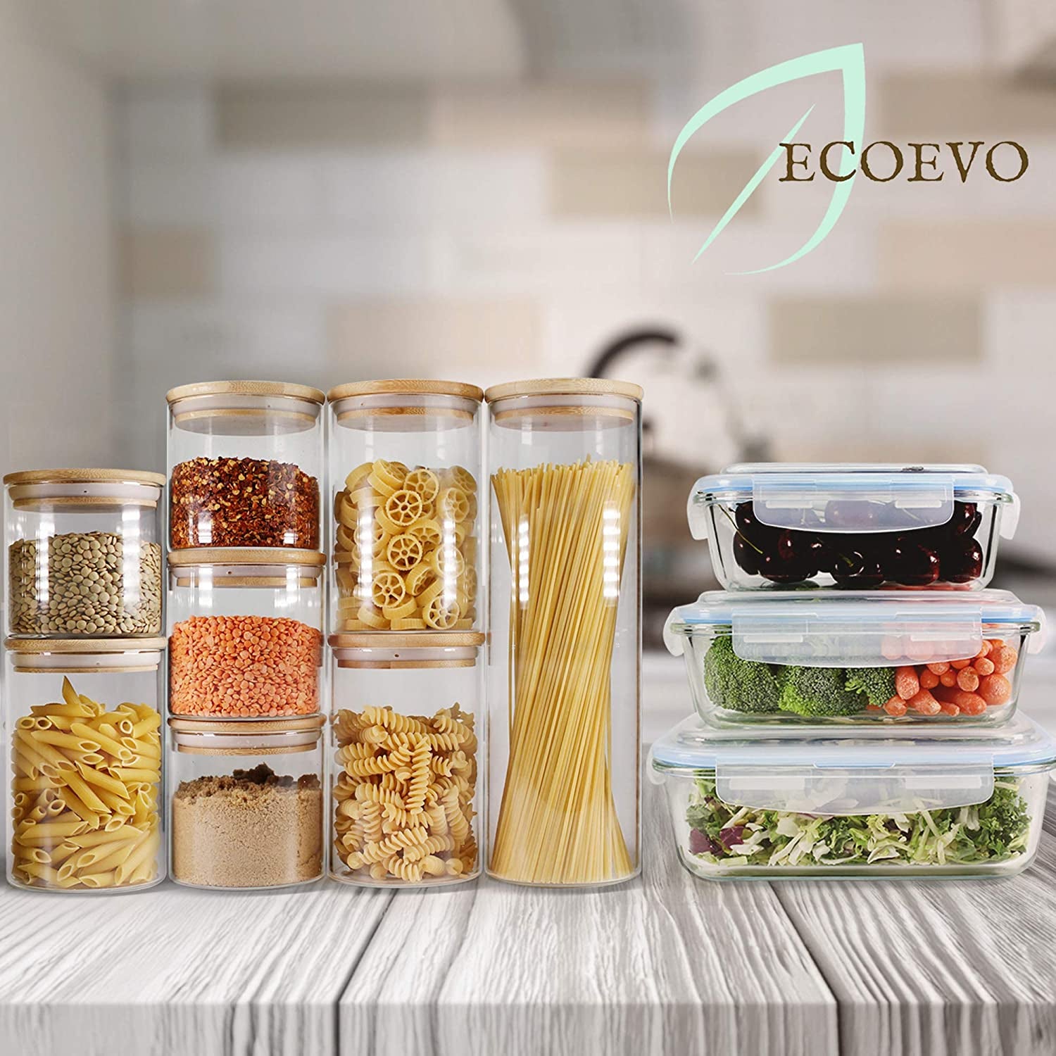 Glass Jars with Bamboo Lids (52Oz in 3 Pack), Food Storage Canisters Sets, Kitchen Pantry Jars with Airtight Lids, Large Glass Canisters with Lids