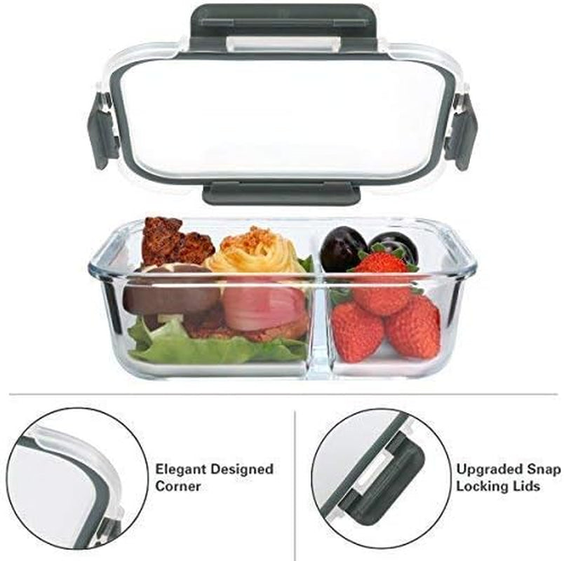 [5-Pack,36 Oz] Glass Meal Prep Containers 2 Compartments Portion Control with Upgraded Snap Locking Lids Glass Food Storage Containers, Microwave, Oven, Freezer and Dishwasher (4.5 Cups)