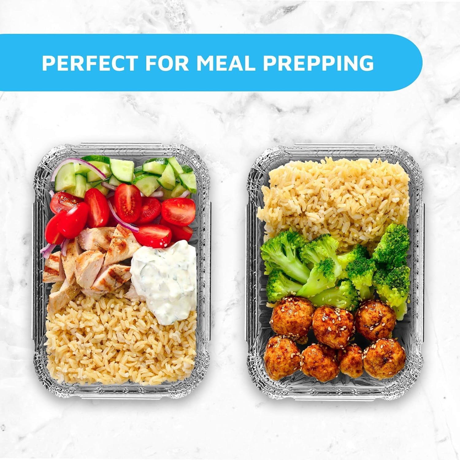 Disposable Takeout Pans with Clear Lids | 2Lb Capacity Aluminum Foil Food Containers with Strong Seal for Freshness & Spill Resistance | Eco-Friendly & Recyclable | 50-Pack 8X5.5” Drip Pans