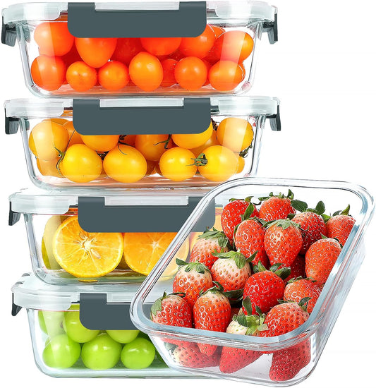 30 Oz 5 Pack Glass Meal Prep Containers, Glass Storage Containers with Lids - Dishwahser, Microwave, Oven and Freezer Safe
