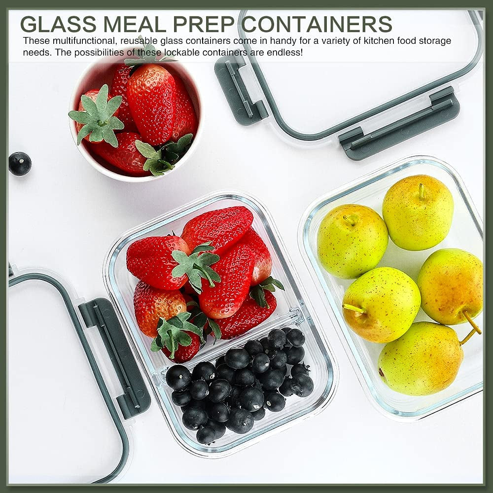 10 Packs 30 Oz Glass Meal Prep Containers,Glass Food Storage Containers with Lids,Airtight Glass Lunch Bento Boxes,Microwave,Freezer and Dishwasher,Gray