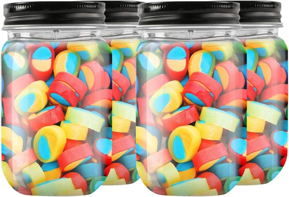 16 Ounce Plastic Jars with Black Lids - Refillable round Clear Containers - Storage for Kitchen & Household - BPA Free (10 Pack)