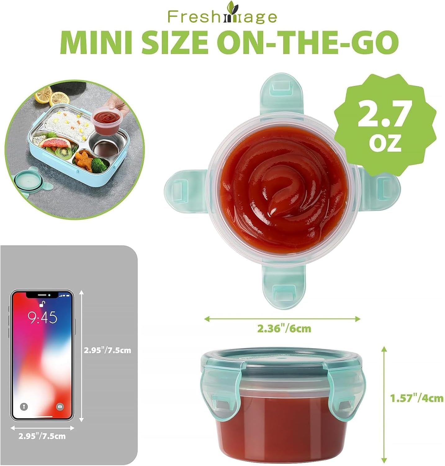 Sld Dressing Continer to Go, [6 Pck] 2.7 Oz Smll Condiment Continers with Lekproof Lids for On-The-Go Mels, Reusble Suce Continers Bp-Free
