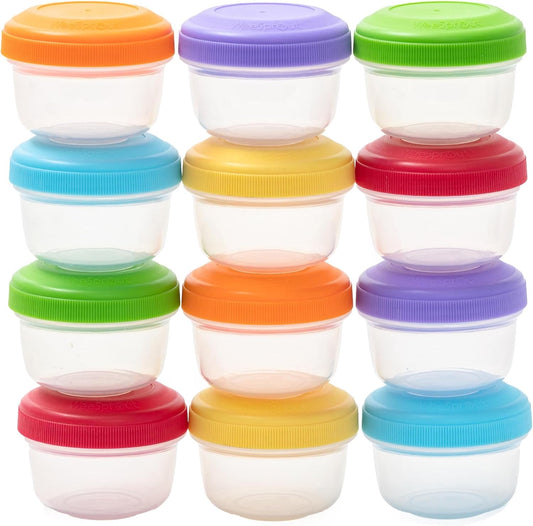 Baby Food Containers - Small 4 Oz Containers with Lids, Leakproof & Airtight, Freezer Safe, Dishwasher Safe, Thick Food Grade Plastic, Set of 12 Baby Food Storage Containers + Color Options