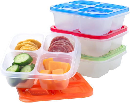 Easyboxes 4-Compartment Snack Containers - 8-Piece Set with 4 Trays & 4 Custom-Fit Lids to Seal in Freshness - Reusable Food Storage & Meal Prep Bento Bpa-Free Containers (Classic)