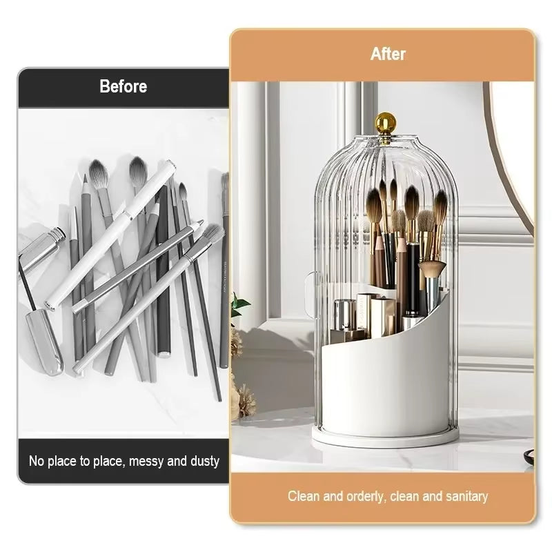 Soporte Giratorio De 360 ° Con Tapa Para Brochas De Maquillaje, Caja De Almacenamiento Para Lápiz Labial, Cejas, Sombra De Ojos,