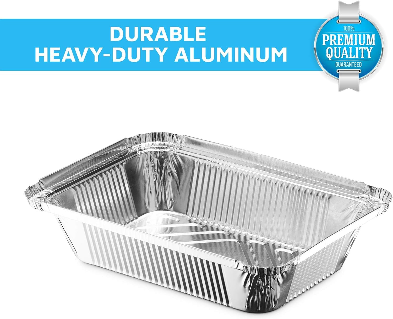 Disposable Takeout Pans with Clear Lids | 2Lb Capacity Aluminum Foil Food Containers with Strong Seal for Freshness & Spill Resistance | Eco-Friendly & Recyclable | 50-Pack 8X5.5” Drip Pans