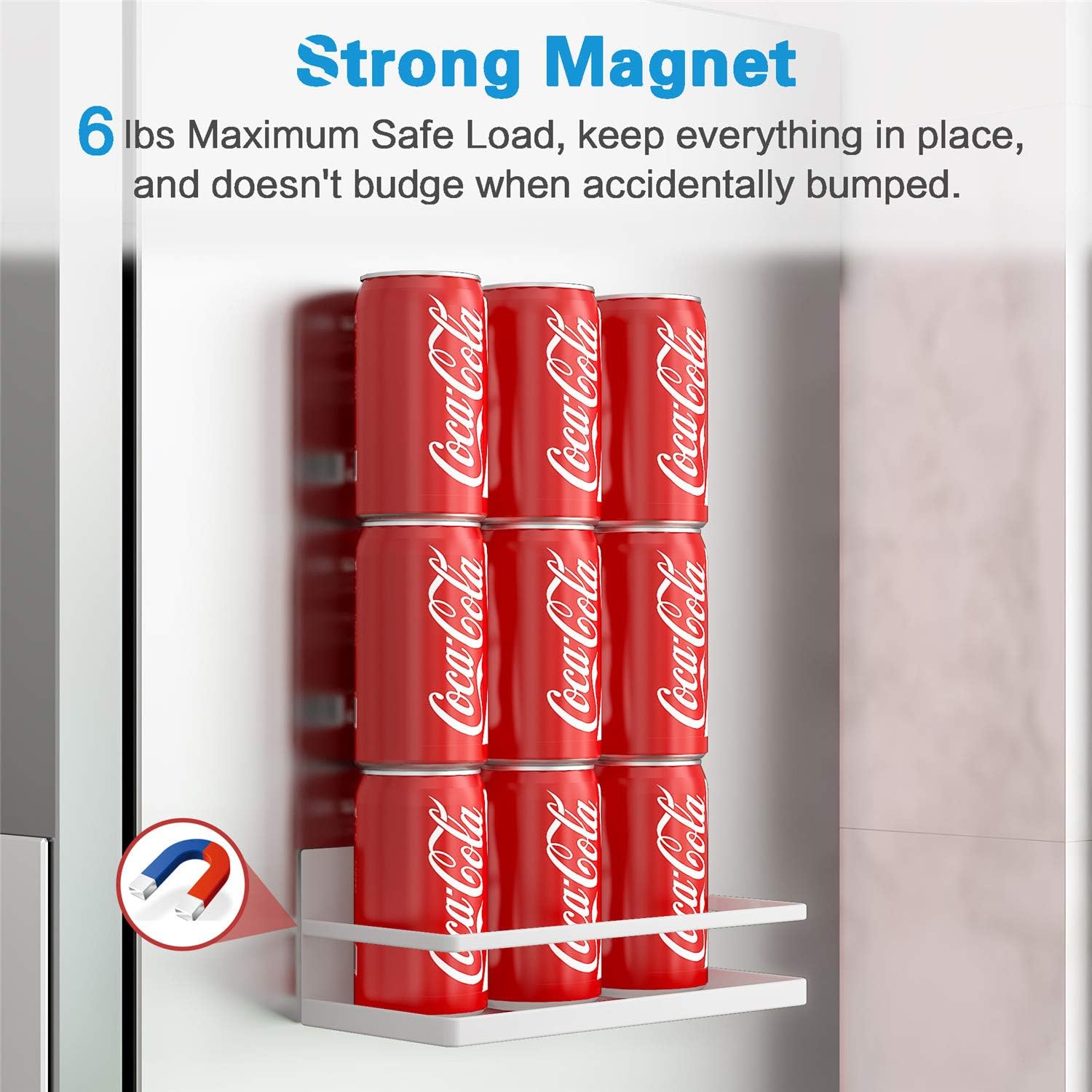 Magnetic Spice Rack, Strong Magnetic Shelf with 2 Removable Hooks, Perfect Space Saver for Small Kitchen/Apartment, Awesome Metal Cabinet for Holding Spices, Jars, Salt, Beverage(White)