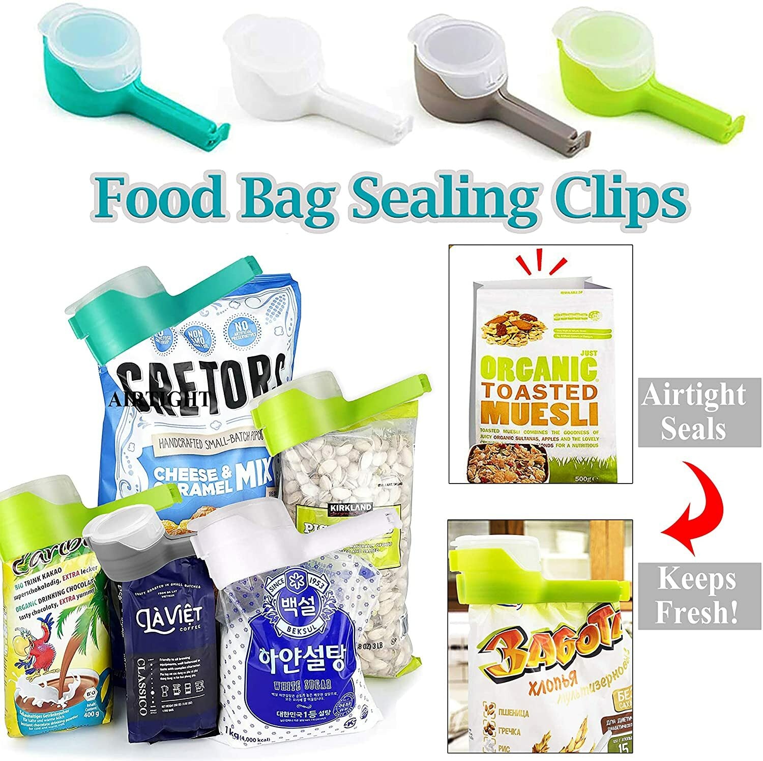 Food Storage Sealing Clips with Pour Spouts, Bag Clips, Food Storage.4Pcs
