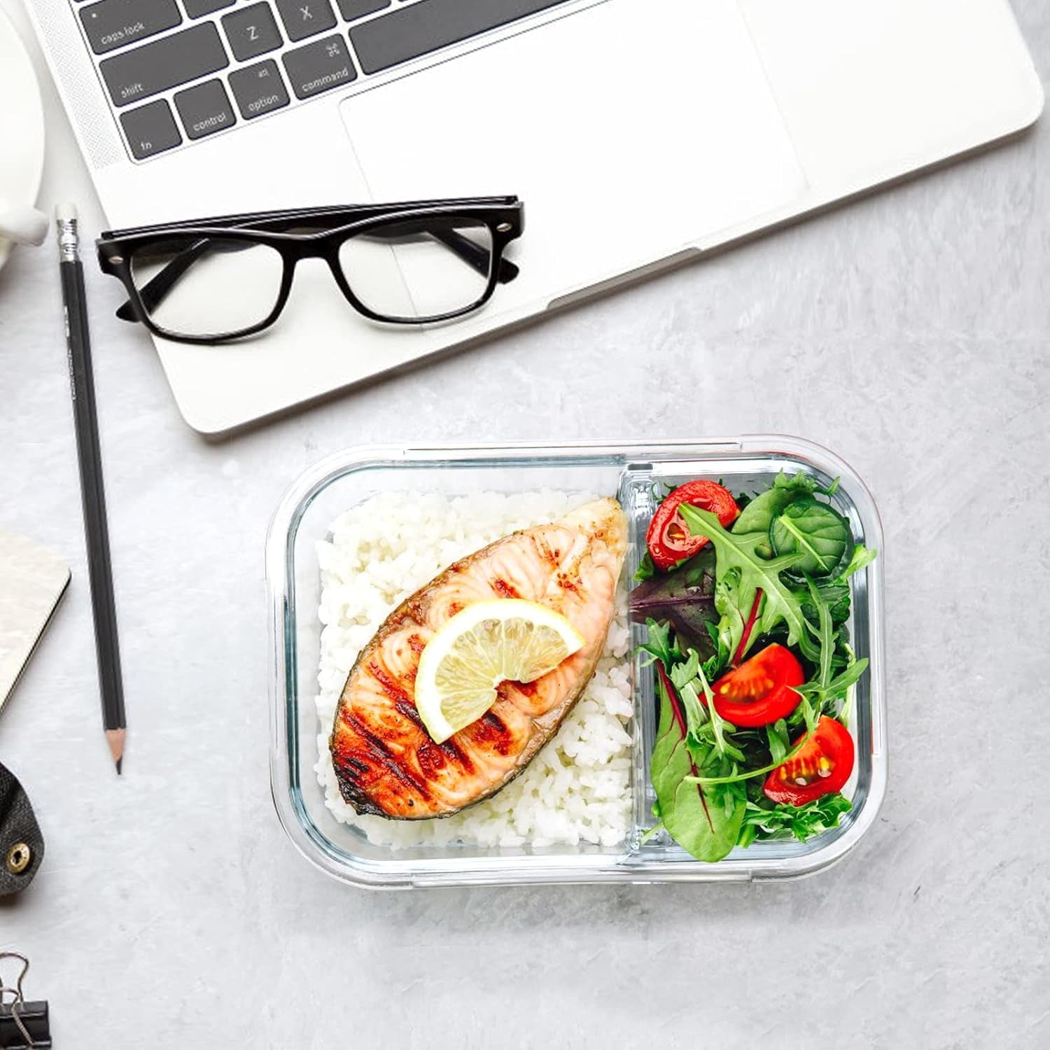 [5-Pack,36 Oz] Glass Meal Prep Containers 2 Compartments Portion Control with Upgraded Snap Locking Lids Glass Food Storage Containers, Microwave, Oven, Freezer and Dishwasher (4.5 Cups)