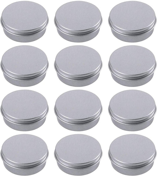 1 Ounce Aluminum Tin Jar Refillable Containers 30Ml Aluminum Screw Lid round Tin Container Bottle for Cosmetic,Lip Balm, Cream, 12 Pack.