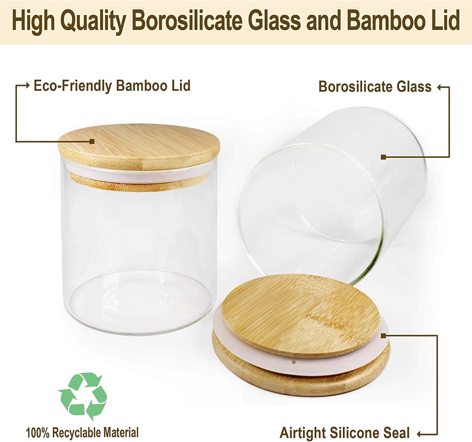 Glass Jars with Bamboo Lids (52Oz in 3 Pack), Food Storage Canisters Sets, Kitchen Pantry Jars with Airtight Lids, Large Glass Canisters with Lids