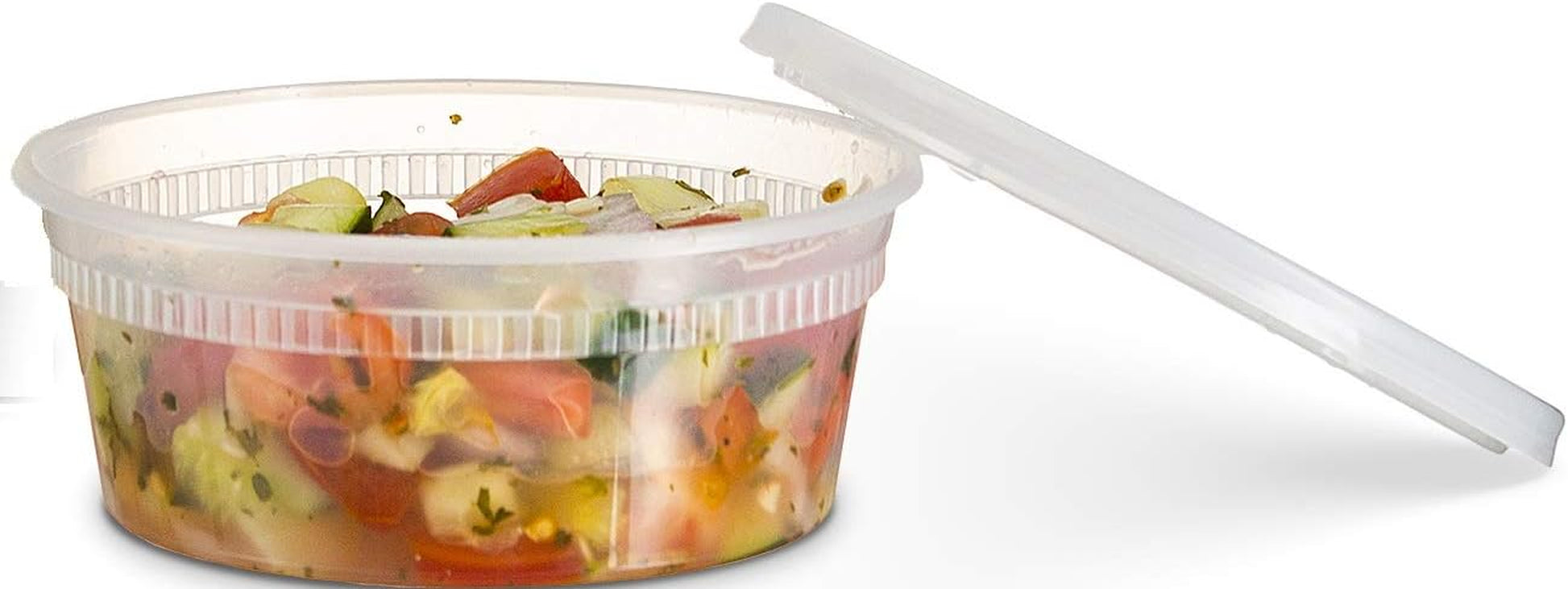 [48 Count 8 Oz Combo] Disposable Plastic Deli Food Storage Containers with Plastic Lids, Leakproof, Great for Meal Prep, Picnic, Take Out, Traveling, Fruits, Snack, or Liquids